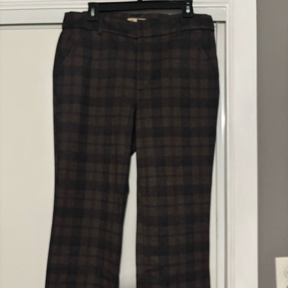 Brown and Black Plaid Pants - High Rise
